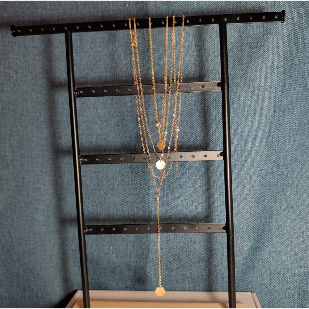 Layered Necklace Gold Tone Medallion Minimalist - Picture 11 of 16